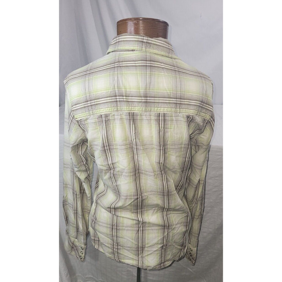 The North Face A5 Series Womens Med Green Brown Plaid Metal Snap Button Up Shirt - Picture 7 of 9
